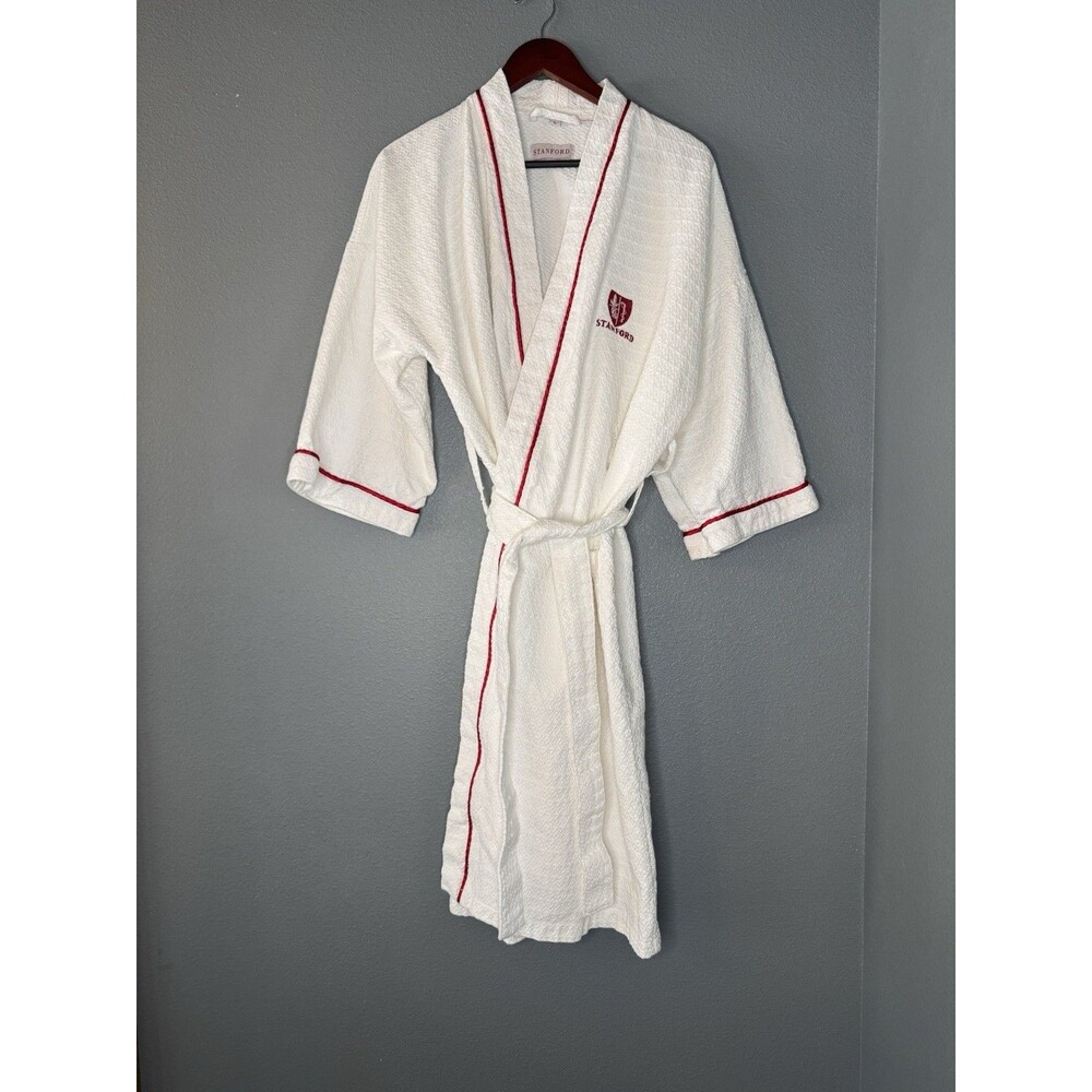 Stanford Medical Logo Cotton Spa Bath Robe Large White Waffle Weave Belted
